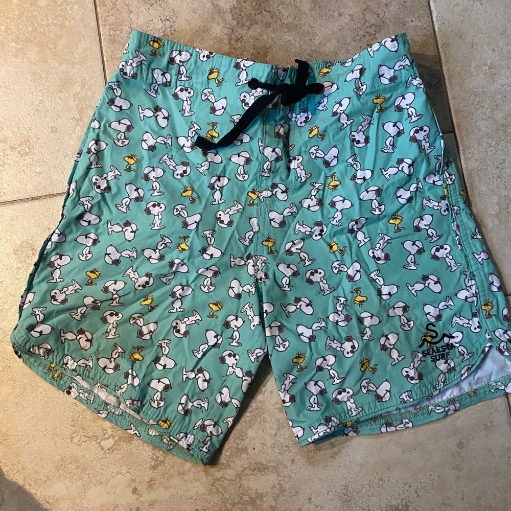 Green and Black Swim Trunks with Drawstring Waistband